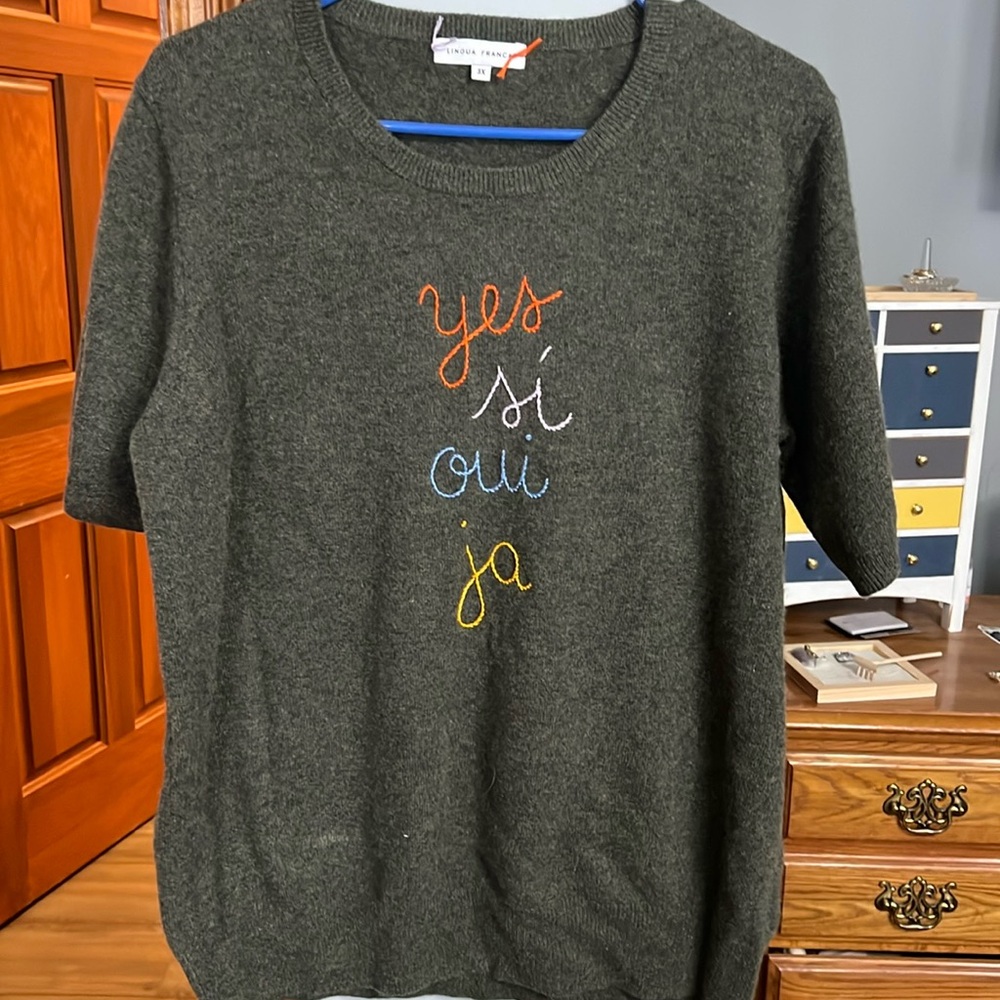 Lingua France crew neck cashmere short sleeve sweater